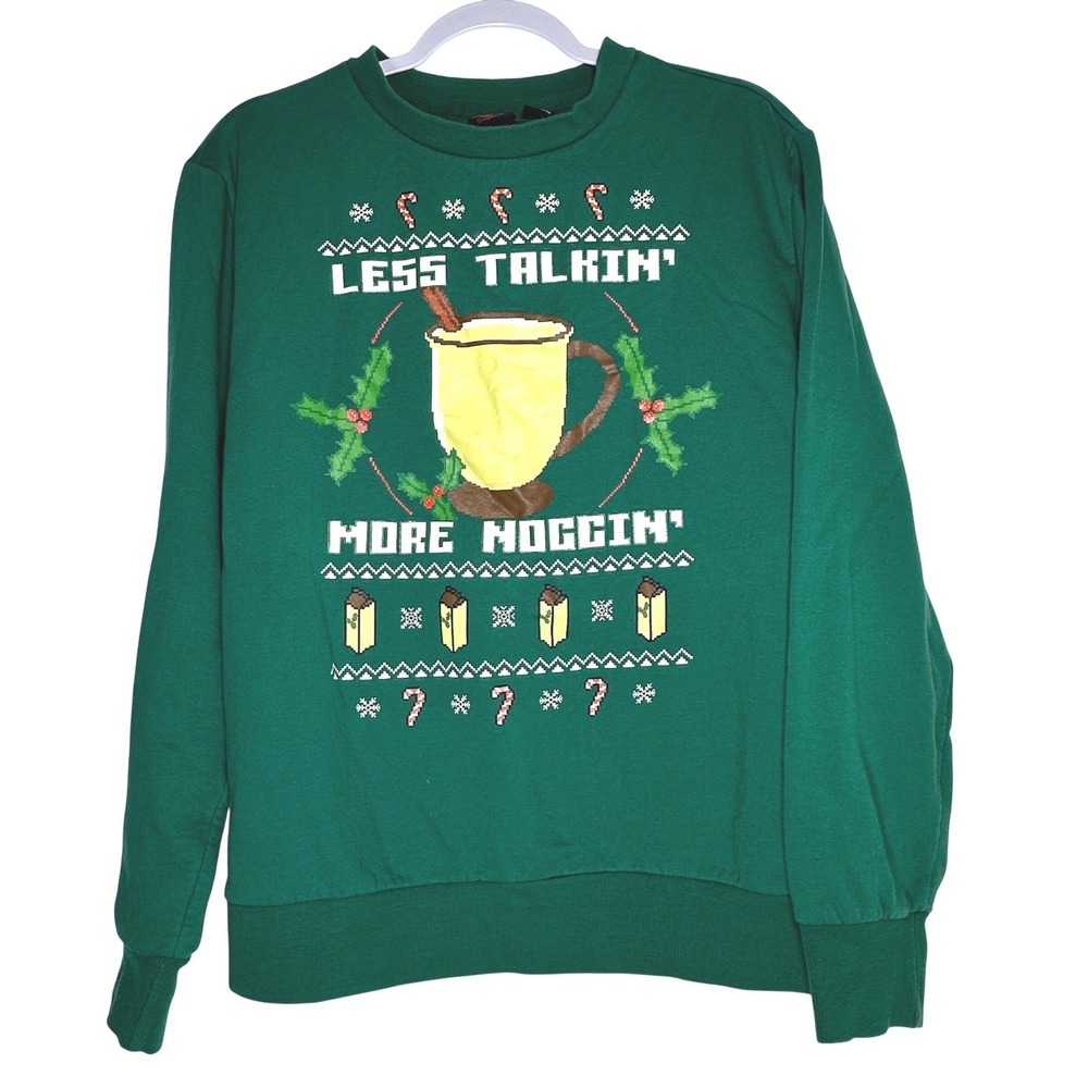 Christmas Mad Engine Green Less Talkin More Noggin Eggnog Sweatshirt medium‎